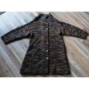 Handmade 90s Grunge Multicolor Chunky Knit Duster Cardigan Size XL